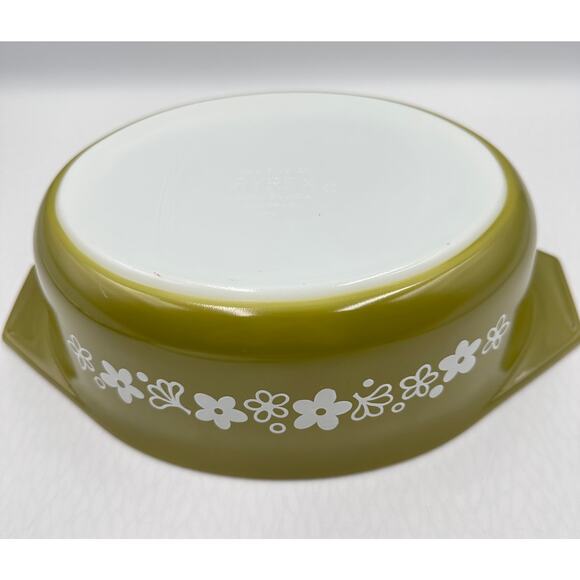Vintage PYREX 043 Green Spring Blossom Glass Casserole & Lid 1.5 Qt - Picture 7 of 12